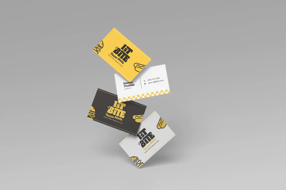 1st Bite branding and business cards for a local burger and wing spot by The Lions Media