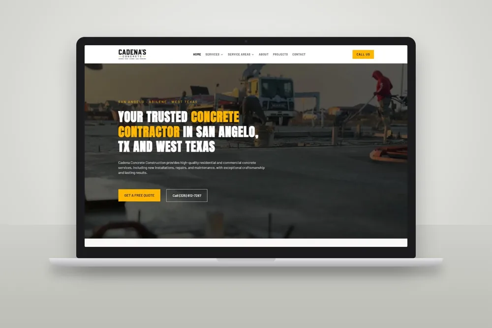 Cadena's Concrete website, local seo and google ads for a concrete contractor by The Lions Media