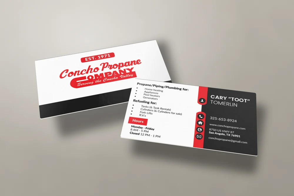 Concho Propane business cards plus ongoing monthly marketing by The Lions Media