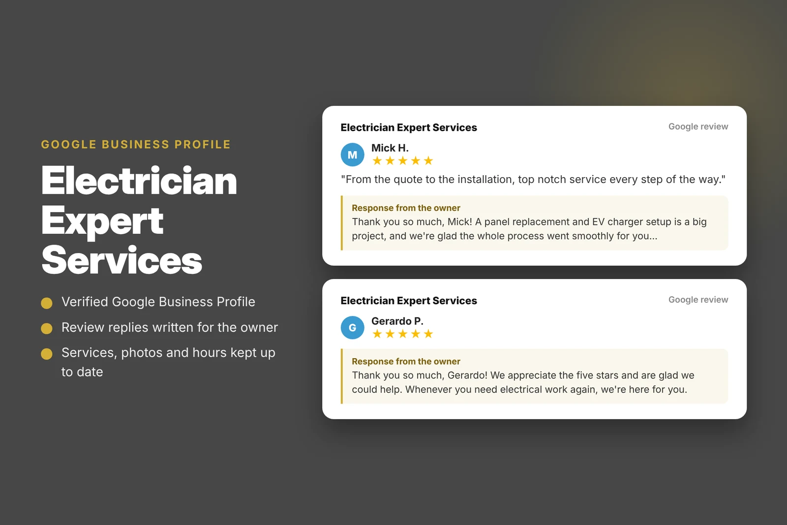 Electrician Expert Services Google Business Profile and review replies managed by The Lions Media