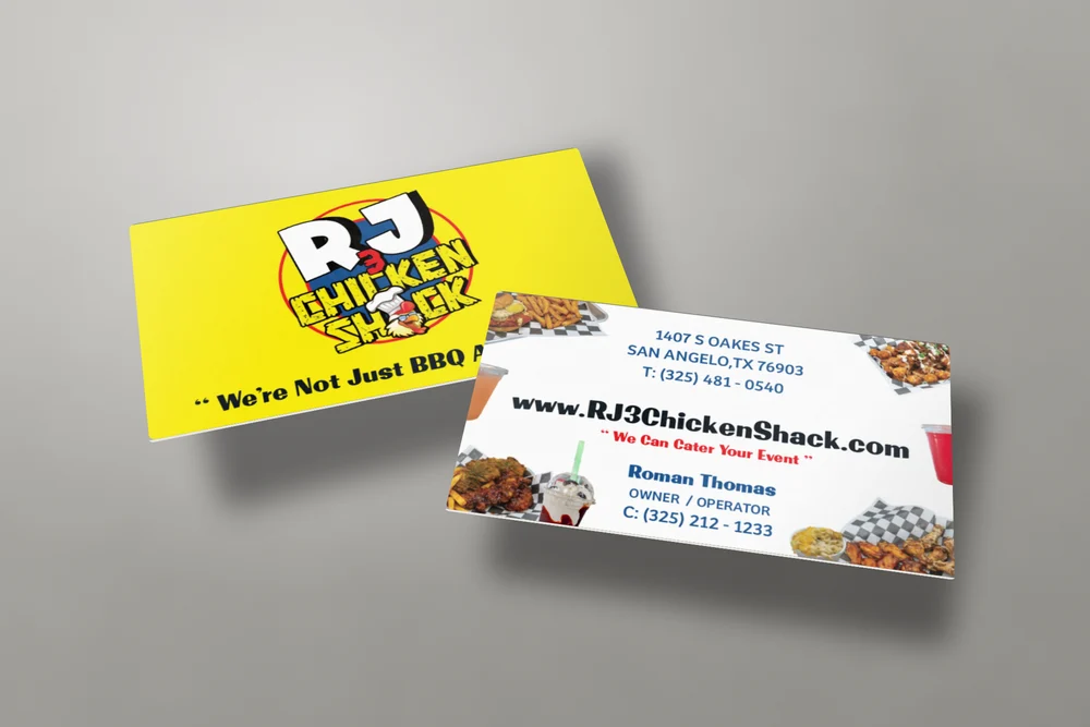 RJ 3 Chicken Shack business cards and printed materials by The Lions Media